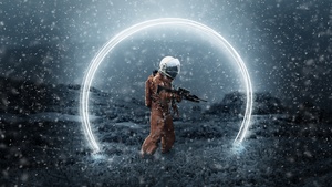 Astronaut, Creative, Space suit, Snow, Orange, Illustration, Photo Manipulation, 4K wallpaper