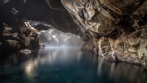 Grjótagjá, Lava Cave, Iceland, Rocks, Hot Spring, Natural Phenomena, Long exposure, Famous Place, Tourist attraction, 4K wallpaper