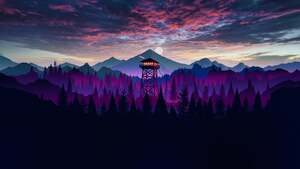 Firewatch, Mountains, Dusk, Sunset, Watchtower, Silhouette, Forest, Panorama, 4K wallpaper