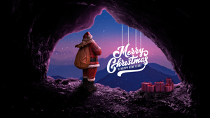 Merry Christmas, Happy New Year, Santa Claus, Cave, Gifts, Surreal, Starry sky, Christmas Eve, Sunset, Stars, Navidad, Noel, December, 4K wallpaper