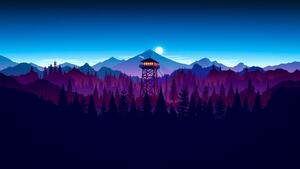 Firewatch, Panorama, Mountains, Clear sky, Blue Sky, Watchtower, Silhouette, Forest, 4K wallpaper