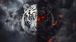 White tiger, Dope, AI art, Fire effect, 4K wallpaper
