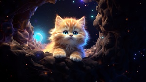 Cute Kitten, AI art, Glowing, 4K wallpaper