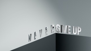 Never Give Up, Motivational, 3D letters, Render, Grey, 4K wallpaper