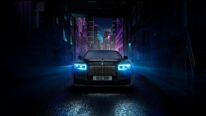 Rolls-Royce Ghost Black Badge, Dark aesthetic, 2021, Night, Car lights, 4K wallpaper