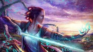 Rey, Fictional character, Lightsaber, Digital paint, 4K wallpaper