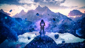 Power, Man, Energy, Particles, Surreal, Landscape, Purple, 4K wallpaper
