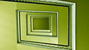 Staircase, Steps, Look up, Pattern, Green, 4K wallpaper