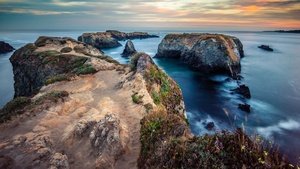 Sunrise, Seascape, Coastal, Cliff, Trails, Horizon, Long exposure, Landscape, Scenery, 4K wallpaper