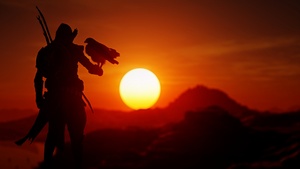 Sunset, Silhouette, Orange sky, Eagle, PlayStation 4, Xbox One, PC Games, 4K wallpaper