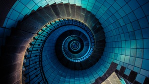 Spiral staircase, France, Lighthouse, Steps, Look up, Pattern, Blue, 4K wallpaper