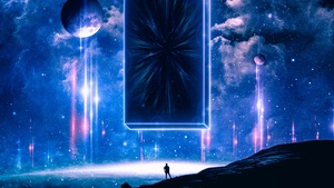Monolith, Surreal, Planets, Clouds, Stars, Night, Cosmos, 4K wallpaper