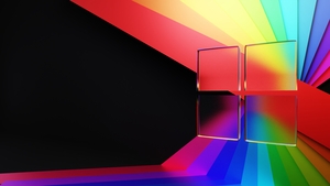 Windows 11, Glass, Colorful abstract, Ribbons, Windows logo, Frosty, Dark Mode, Black background, 4K wallpaper