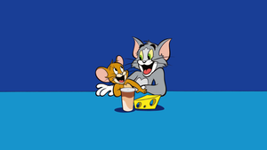 , Cartoon, Blue background, Tom and Jerry, Tom cat, Jerry mouse, 4K wallpaper
