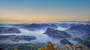 Lake Lucerne, Swiss Alps, Switzerland, Aerial view, Mountain range, Horizon, Snow covered, Landscape, 4K wallpaper