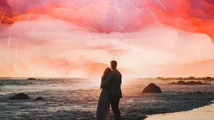 Couple, Beach, Romantic, Together, Star Trails, Surreal, Seascape, Dream, 4K wallpaper