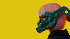 Cyberpunk girl, 3D, Yellow background, 4K wallpaper