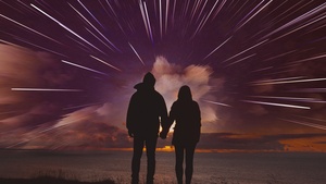Couple, Date night, Silhouette, Romantic, Night, Star Trails, Hands together, Lovers, 4K wallpaper