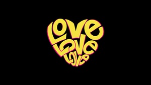 Love word, Love heart, Black background, Yellow, 4K wallpaper