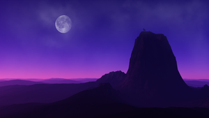 Mountain Peak, Full moon, Dusk, Night time, Purple background, Horizon, Landscape, Scenery, 4K wallpaper