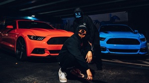 Ford Mustang, LED masks, Person, Hoodie, Anonymous, Black Hoodie, Dark, 4K wallpaper