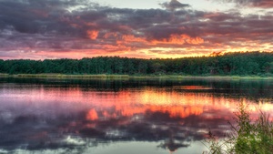 Sunset, Cloudy Sky, Body of Water, Reflection, Evening sky, Dusk, Landscape, Scenery, 4K wallpaper
