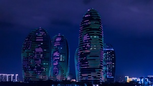 China, Skyscrapers, Luxury Hotel, Modern architecture, Tourist attraction, Night time, 4K wallpaper
