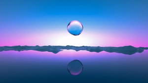Droplet, Transparent, Landscape, Sunrise, Clear sky, Pink, Blue Sky, Reflection, Body of Water, 4K wallpaper