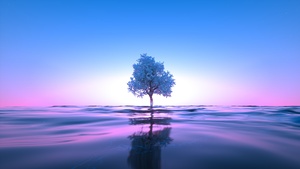 Tree, Neon, Body of Water, Reflection, Clear sky, Pink, Blue, 4K wallpaper