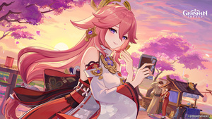 Yae Miko, Genshin Impact, Pink aesthetic, 2024 Games, 4K wallpaper