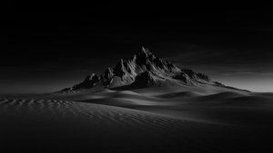 Desert, Doom, Sand Dunes, Dark background, Monochrome, Landscape, Scenery, Dark Sky, Black and White, 4K wallpaper