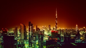 Burj Khalifa, Dubai, United Arab Emirates, City Skyline, Cityscape, Night lights, Skyscrapers, Aerial view, 4K wallpaper
