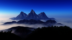 Mountain Peaks, Foggy, Aerial view, Blue Sky, Landscape, Scenery, 4K wallpaper