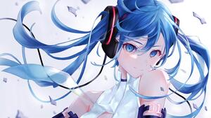 Hatsune Miku, Anime girl, White background, Blue, 4K wallpaper