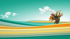 Lone tree, Clouds, Waves, Colorful, Bliss, Surreal, 4K wallpaper