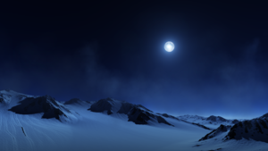 Full moon, Night sky, Snow covered, Foggy, Landscape, Twilight, 4K wallpaper