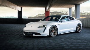 Porsche Taycan, White cars, 4K wallpaper