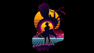 Naruto Uzumaki, Retro, Black background, AMOLED, Minimal art, Silhouette, Naruto, 4K wallpaper