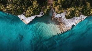 Island, Mi Pad 5 Pro, Aerial view, Drone photo, Seashore, Forest, Trees, Stock, 4K wallpaper