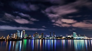 San Diego, Cityscape, Night, Reflections, City lights, California, Night sky, 4K wallpaper
