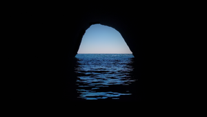 Cave, Silhouette, Ocean, Dark Place, Seascape, Horizon, 4K wallpaper