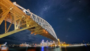 Sydney Harbour Bridge, Milky Way, Night, Cityscape, City lights, Sydney, Australia, 4K wallpaper