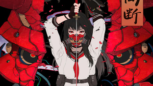 Samurai, Katana girl, Anime girl, School girl, Gas mask, Cyberpunk, 4K wallpaper