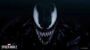 Venom, Marvels Spider-Man 2, 2023 Games, PlayStation 5, Marvel Superheroes, Marvel Comics, Dark background, 4K wallpaper