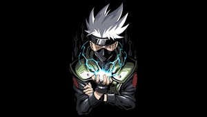 Kakashi Hatake, AMOLED, Naruto, Black background, Artwork, 4K wallpaper
