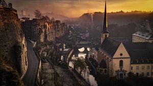Sunset, Cityscape, Church, 4K wallpaper