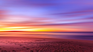 Seashore, Sunset, Beach, Long exposure, Dusk, Horizon, Landscape, 4K wallpaper