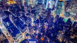 New York City, Aerial view, United States, Night City, City lights, Cityscape, Skyscrapers, 4K wallpaper