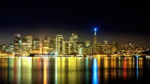 San Francisco, Night, City lights, Urban, Reflections, Night City, Skyline, Cityscape, 4K wallpaper
