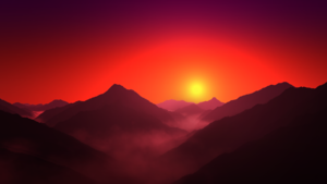 Mountain range, Silhouette, Sunrise, Orange sky, Foggy, Landscape, Scenery, 4K wallpaper